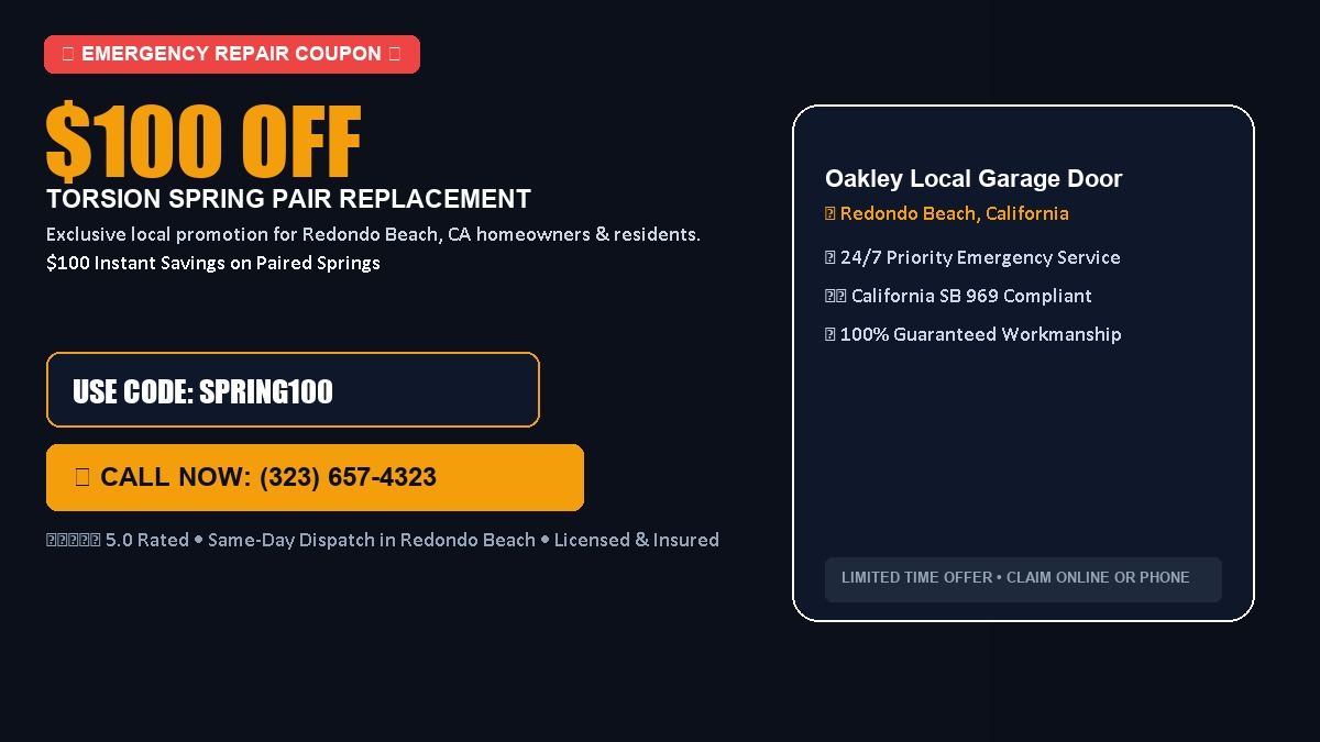 Local Garage Door $100 OFF Dual Torsion Spring Replacement in Redondo Beach, CA